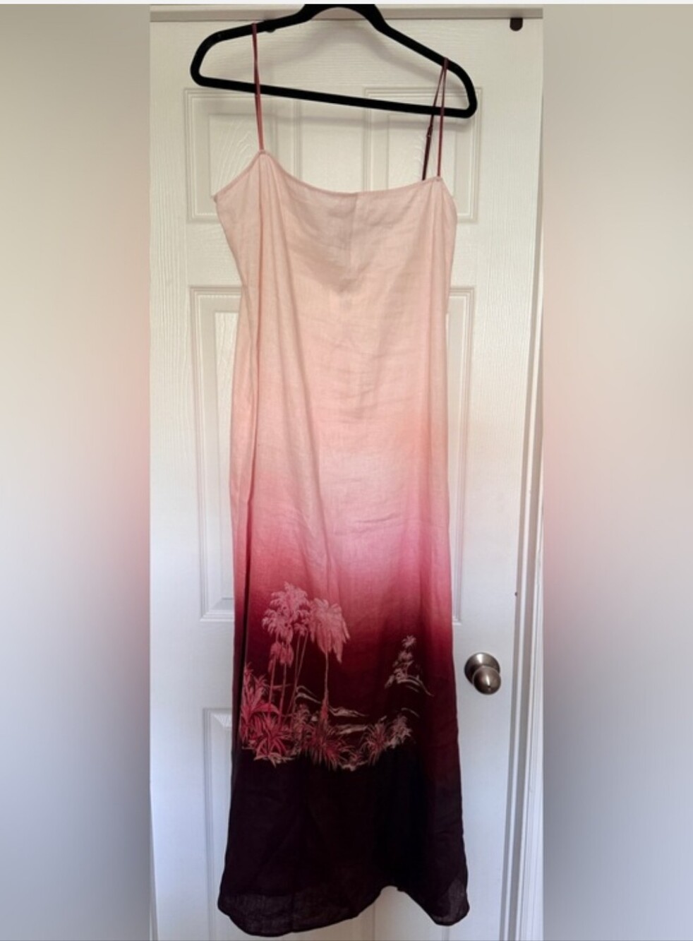 STAUD Pink-burgundy ombre linen maxi dress - XL